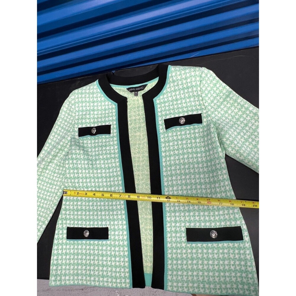 Ming Wang Houndstooth Knit Jacket Women’s Size XS Green Black Nylon - Picture 3 of 7